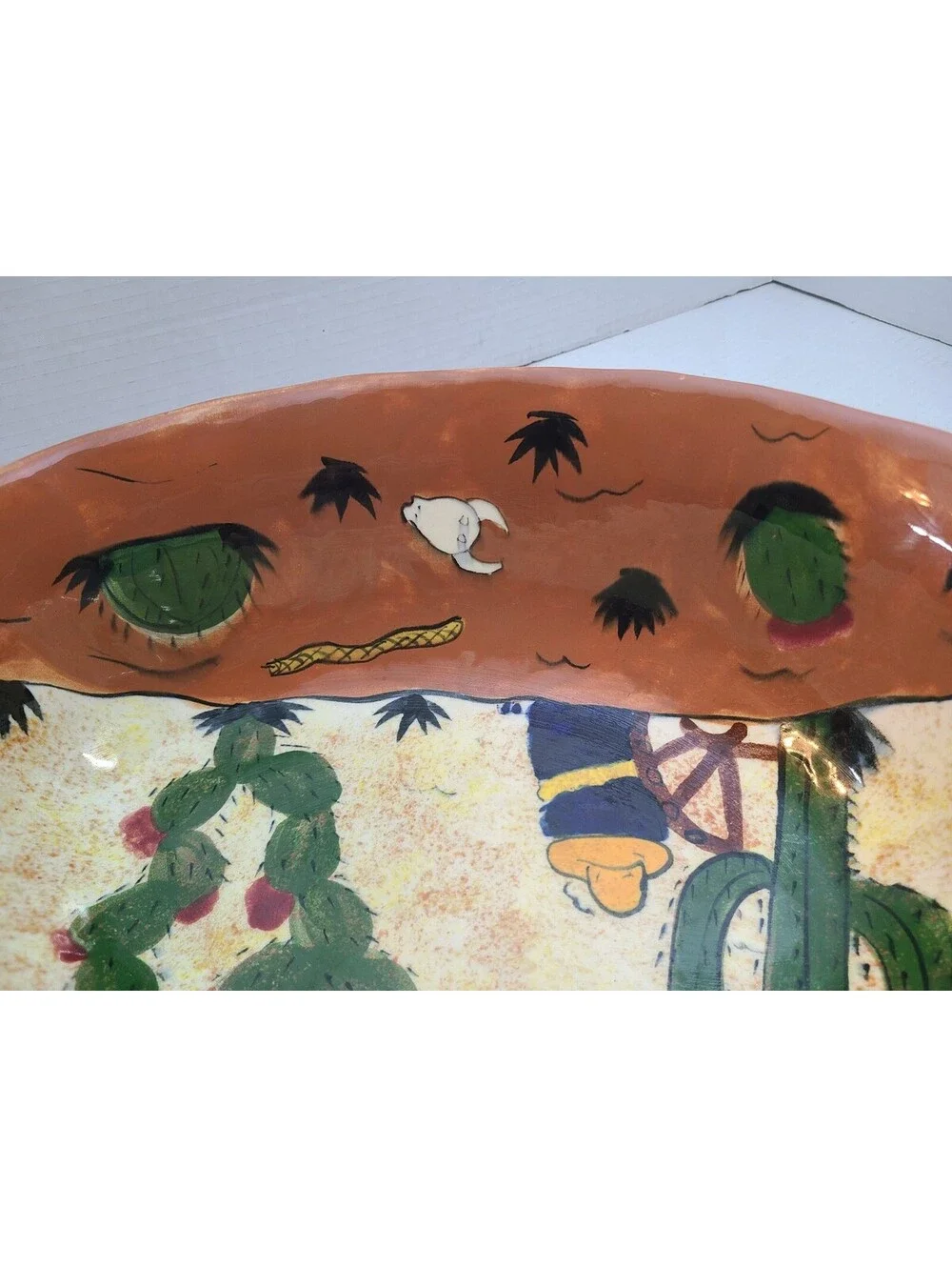 Vintage Mexican Folk Art Tlaquepaque Pottery Hand Painted Serving Bowl